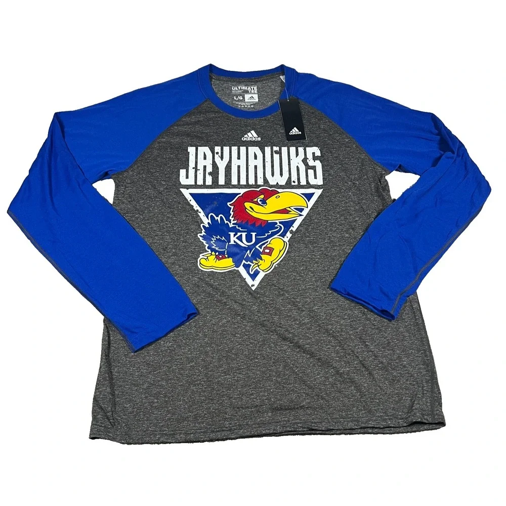 Adidas Mens Size L Gray University of Kansas Jayhawks Climalite Ultimate Tee NWT